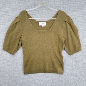 ba&sh Paris Square Neck Puff Sleeve Knit Top Women's Sz M Olive Green ASO Movies